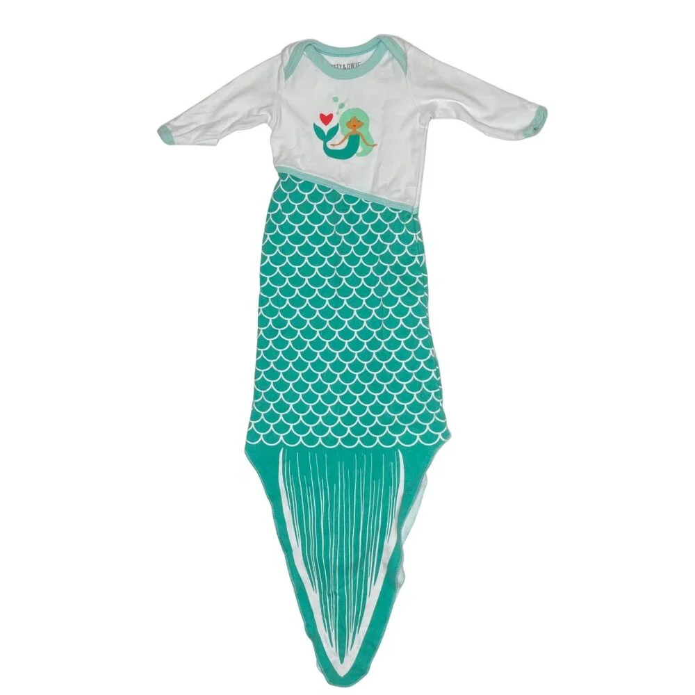 Izzy & Owie Cotton Mermaid Tail Baby Gown Sleeper 0-9 Months Teal Green Scales